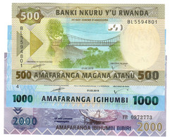 SET Rwanda 500, 1000 & 2000 Francs 2014-2019 UNC - Rwanda