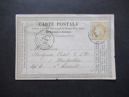 Frankreich Klassik 1873 Ceres EF Carte Postale Stempel K2 Carcassone Und Montpellier Und Absender Stempel - 1849-1876: Periodo Clásico