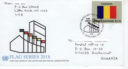 UNITED NATIONS 2018: FLAG OF ROMANIA, FDC Cover Circulated To Romania - Registered Shipping! - Lettres & Documents