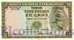 TIMOR 20 ESCUDOS 1967 PICK 26 AUNC W/SMALL STAINS - Timor