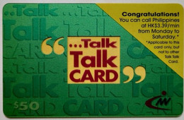 Hongkong $50 Talk Talk Card ( Green ) With Overprint " - Hongkong