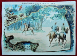 Chromo Publicité  Biscuits Lefevre-Utile / Cavaliers, Chevaux, Scène De Chasse - Lu