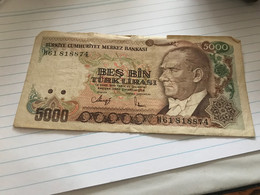 Banknote Türkei 5000 Lira 1990 - Turquie