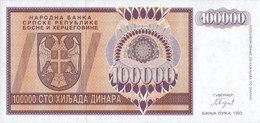 BOSNIA & HERZEGOVINA - SERBIAN REPUBLIC 100000 DINARA 1993 P 141 UNC SC NUEVO - Bosnie-Herzegovine