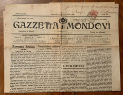 GAZZETTA DI MONDOVI' Del 9-10/8/1905 - NOTIZIE LOCALI I - PUBBLICITA' D'EPOCA - Da MONDOVI BREO * (CUNEO)* Annullo T.R. - Eerste Uitgaves