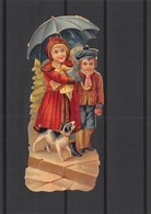 P-23-TON-313 : POCHETTE  FORMAT 11 CM X 15.5 CM. DECOUPIS. ENFANTS.  CHIEN POUPEE PARAPLUIE - Children