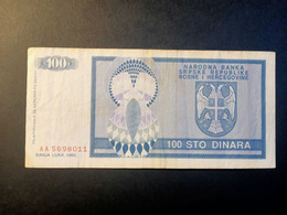 BOSNIA & HERZEGOVINA - SERBIAN REPUBLIC 100 DINARA 1992 P 135 USADO USED - Bosnia Erzegovina