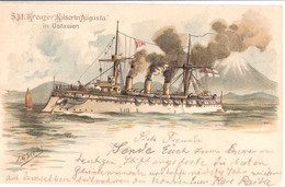 S.M.Kreuzer KAISERIN AUGUSTA Ostasien Tsingtau Kiautschou Color Prägedruck Gaufrage Embossed Litho KIEL 8.7.1900 - Ehemalige Dt. Kolonien