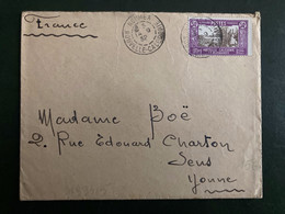 LETTRE TP 50c OBL.14-9 32 NOUMEA + CONSERVATION DES HYPOTHEQUES DE NOUMEA + Arrivée DAGUIN SENS YONNE - Covers & Documents