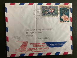 LETTRE TP GLAUCUS 10F + POISSON 3F OBL.MEC.7-12 1961 NOUMEA = 1ère Liaison Par BOEING 707 NOUMEA SYDNEY AUSTRALIE - Lettres & Documents