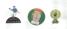 PINS PIN'S PETANQUE 1812  VESONTIO BESANCON CORSE BIGULIA  FANNY SAINT JACQUES LOT 3 PINS - Pétanque