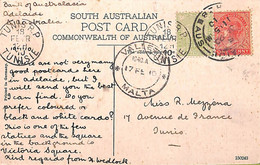Ac6722  -  SOUTH AUSTRALIA  - Postal History - POSTCARD To TUNIS Via MALTA!  1910 - Cartas & Documentos
