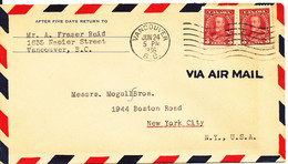 Canada Air Mail Cover Sent To USA Vancouver 24-6-1936 Very Nice Cover - Aéreo