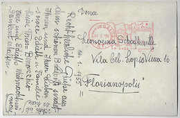 Brazil 1955 Postcard Palace Hotel In Poços De Caldas Shipped To Florianopolis Meter Stamp - Lettres & Documents