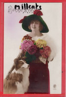 FASHION     BONNET HAT EDWARDIAN LADY WITH DOG  TINTED RP - Mode