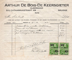 1930: Factuur Van ## Arthur De Bois-De Keersgieter, Kleermaker, Ste. Catharinestraat, 69, Brugge ## Aan ## Mr. Lambrecht - Kleding & Textiel