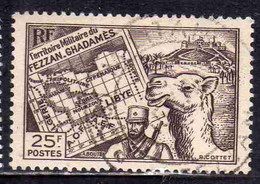 FEZZAN E GHADAMES 1946 TERRITORIO MILITARE MILITAIRE CARTA E MEHARISTA MAP 25f USATO USED OBLITERE' - Unused Stamps