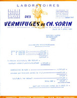 FACTURE.44.BLAIN.LABORATOIRES DES VERMIFUGES DE CH.SORIN.L.TROMBETTA PHARMACIEN SUCCESSEUR. - Profumeria & Drogheria