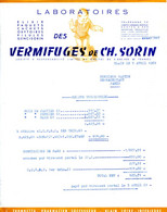 FACTURE.44.BLAIN.LABORATOIRES DES VERMIFUGES DE CH.SORIN.L.TROMBETTA PHARMACIEN SUCCESSEUR. - Perfumería & Droguería