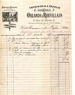 FACTURE.PARIS.LITHOGRAPHIE.TYPOGRAPHIE.TAILLE DOUCE.PAPETERIE.ORLANDI & ROUVILLAIN IMPRIMERIE A VAPEUR 2 RUE SAINT DENIS - Imprenta & Papelería