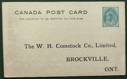 Canada 1898 Queen Victoria Post Card  "THE W.H COMSTOCK CP. LIMITED BROCKVILLE ONTARIO - 1860-1899 Règne De Victoria