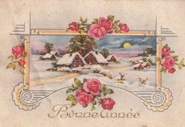 1140 - MIGNONETTE BONNE ANNEE ROSES MAISONS  PAYSAGE ENNEIGE . PHOTOCHROM  171 . SCAN - Anno Nuovo