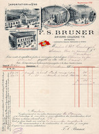 1904: Factuur Van ## F.S. BRUNER, Anvers-Cologne-sur-Rhin ## Aan ## Mr. Le Dr. Masureel,Rue Du Canal, Courtrai ## - Lebensmittel