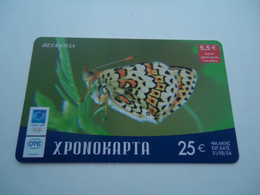 GREECE  USED PREPAID CARDS INSECT BUTTERFLIES   25 EURO - Farfalle