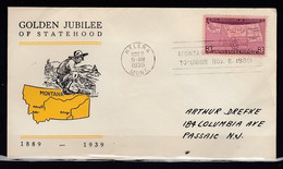 FDC Golden Jubilee Of State Hood Helena Mont. First Day Of Issue - 1851-1940