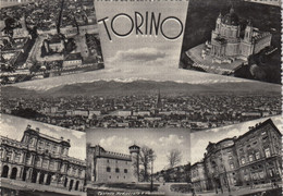 CARTOLINA  TORINO,PIEMONTE,PIAZZA CASTELLO E PALAZZO MADONNA-BASILICA DI SUPERGA-CASTELLO MEDIOEVALE-VIAGGIATA 1956 - Castello Del Valentino