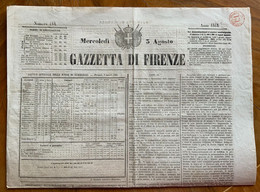 PERIODICI FRANCHI C.1 D.c. Rosso Su Lla GAZZETTA DI FIRENZE DEL 3 AGOSTO 1864 - Erstauflagen