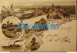 200821 SWITZERLAND GRUSS AUS ROMANSHORN ART MULTI VIEW CIRCULATED TO GERMANY POSTAL POSTCARD - Horn