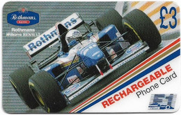 UK - ET - Rothmans Rechargeable Phone Card, Formula1, Remote Mem. 3£, Mint - Emissioni Imprese