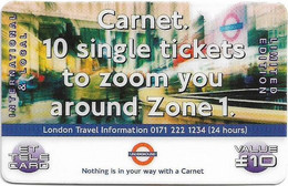 UK - ET - London Travel Information, Tickets Around Zone 1, Remote Mem. 10£, Mint - Emissioni Imprese