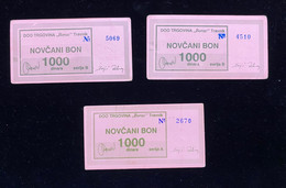 Bosnia - Three Vouchers Of 1000 Dinars, Different Types Of Serial Numbers, Stamp Number 6, Company Borac - Town Travnik - Bosnia Erzegovina