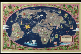 Affiche Lucien Boucher(1889-1971)Air France Planisphère1959 75x110cm Impr Perceval Paris (poster World Map Advertisement - Afiches