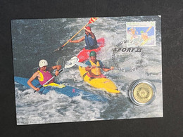 (1 Oø 28) Australia - Canoe Kayac 1990 MAXICARD With $2.00 Olympic 2020 (Striving) Coin - 2 Dollars