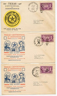 United States 1936 3 Covers FDC Cachets Scott 776 Texas Independence Centennial; 3 Different RPO Postmarks - 1851-1940