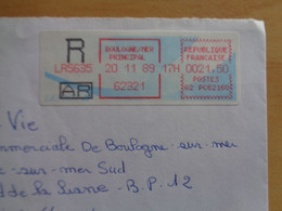 France Vignette Carrier Recommandé AR R LR 5635  Boulogne Sur Mer Principal 20-11-1989  G2 PC62160 - Covers & Documents