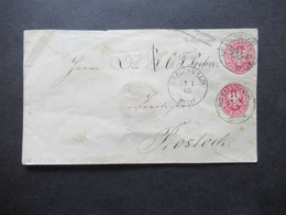 AD Preußen 1865 Ganzsachen Umschlag 1 Silbergroschen Mit Zusatzfrankatur Stempel K2 Greifswald Nach Rostock Gesendet - Enteros Postales