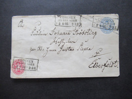 AD Preußen 1866 Ganzsachen Umschlag 2 Silbergroschen U 27 A Mit Zusatzfrankatur Stempel Ra3 Crossen An Der Oder - Interi Postali