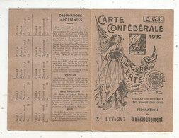 Carte Confédérale, C.G.T.,  1939 , Fédération De L'enseignement, Timbrée U.S. VENDEE - Mitgliedskarten