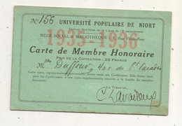 Carte De Membre Honoraire , UNIVERSITE POPULAIRE DE NIORT,1935-1936 - Lidmaatschapskaarten