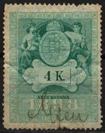 1898 - 1899 Hungary Croatia Slovakia Vojvodina Serbia Romania Transylvania K.u.k Kuk - Revenue Tax Stamp - USED - 5 K. - Fiscali