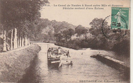 Cpa Canal De Nantes à Brest Entre Mûr Et Gouarec Péniche Sortant D'une écluse - Gouarec