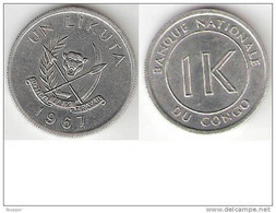 Congo Dem. Rep. 1 Likuta 1967 Km 8  Unc !!!! - Congo (República Democrática 1964-70)