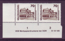 DDR 3348 Druckvermerk Eckrand Links Unten Bauwerke 70 Pf DDR Postfrisch  - Otros & Sin Clasificación