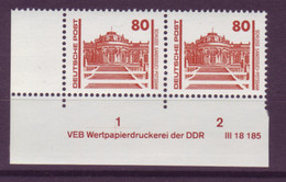 DDR 3349 Druckvermerk Eckrand Links Unten Bauwerke 80 Pf DDR Postfrisch  - Otros & Sin Clasificación