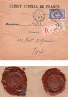 LETTRE. 29 1 24. MERSO 60c. RECOMMANDE CREDIT FONCIER DE PARIS. TRES BEAUX CACHETS DE CIRE - 1921-1960: Moderne