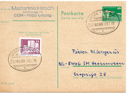 56848 - DDR - 1988 - 10Pfg Kl.Bauten GAKte M ZusFrankatur LEIPZIG-GERA BAHNPOST ... -> Niederlande - Lettres & Documents